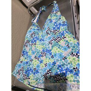 Gabar Blue Green Floral Swim Top Women's Size 16 Padded Halter